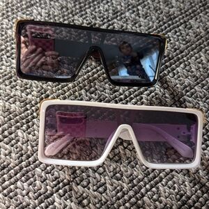 Stylish Oversized Shield Sunglasses - White and Black